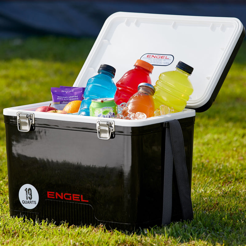 ENGEL 19 Qt Air Tight Dry Box & Insulated Ice Cooler with Shoulder Strap, Black