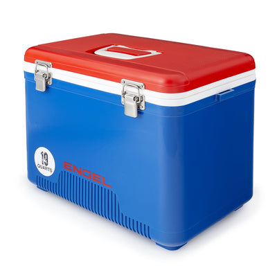 Engel 2 19 Qt 32 Can Airtight Insulated Coolers 1 in Red/Blue and 1 in Black
