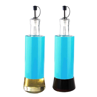 Home Basics Essence 2 Piece Glass Oil and Vinegar Pourer Bottle Set, Turquoise