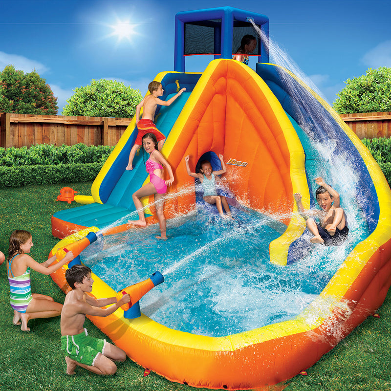 Banzai Sidewinder Falls Inflatable Water Park Pool with Slide and Water Cannons