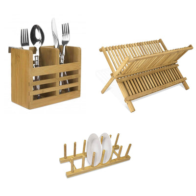 Home Basics Bamboo Dish Drainer & Dish Drying Rack & Cooking Utensil Holder