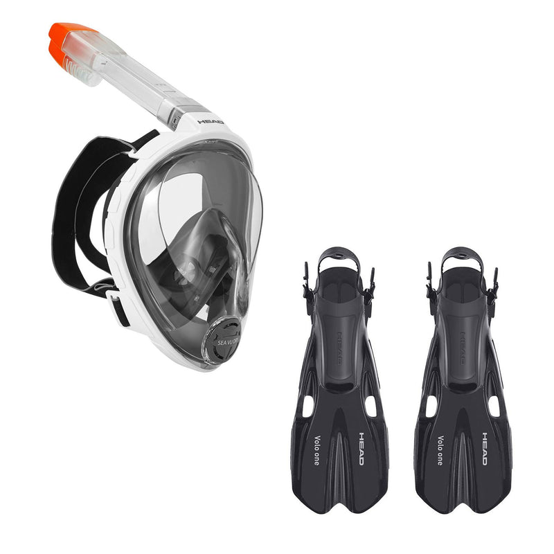 HEAD Sea Vu Dry Face Anti Fog Adult S/M Snorkel Scuba Swim Mask & M/L Fins Black