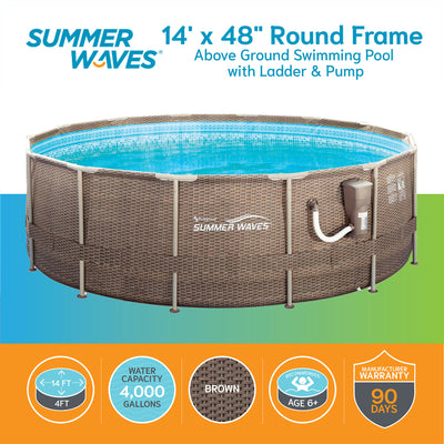 Summer Waves 14' x 48" Round Frame Above Ground Swimming Pool with Ladder & Pump