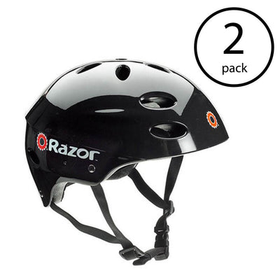 Razor V17 Youth Skateboard Scooter Sport Helmet, Glossy Black (2 Pack)(Open Box)