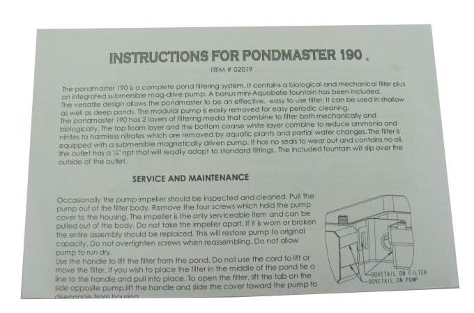 PONDMASTER 02019 PMK190 190 GPH Mag Pump+Filter Fountain Head Kit Garden System