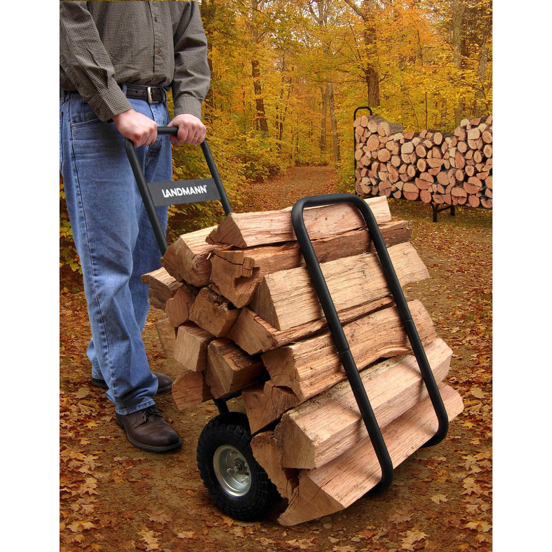 Landmann Adjustable Log Rack + Steel Fireplace Grate + Wheeled Wood Transport