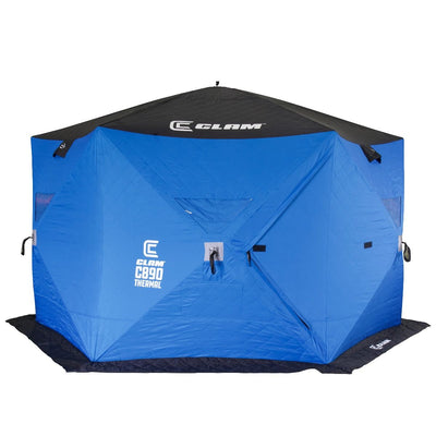 Clam 14478 C-890 12 Foot Pop Up Ice Fishing Angler Hub Shelter, Blue (Open Box)