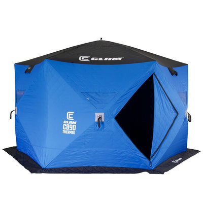 Clam 14478 C-890 12 Foot Pop Up Ice Fishing Angler Hub Shelter, Blue (Open Box)