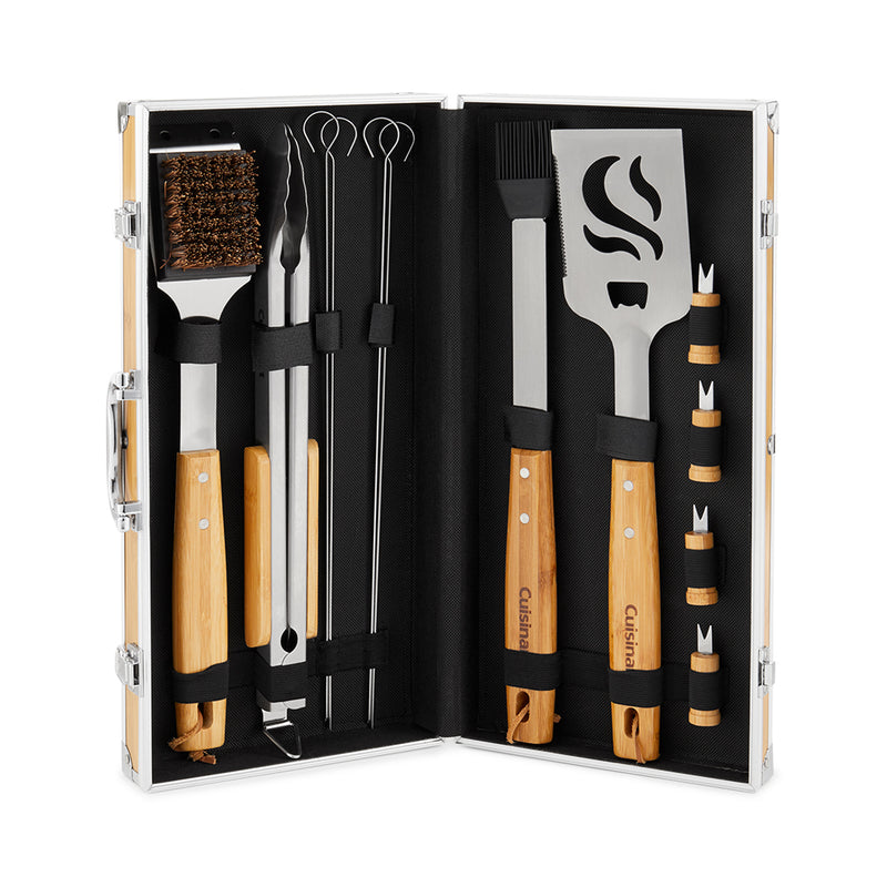Cuisinart CGS-7014 13 Piece Stainless Steel Grill Tools with Bamboo Handles Set