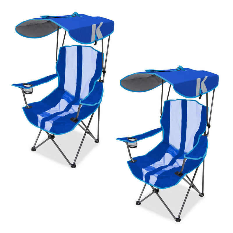 Kelsyus Premium Portable Camping Chair, 50+UPF Canopy & Cup Holder, Navy (2Pack)
