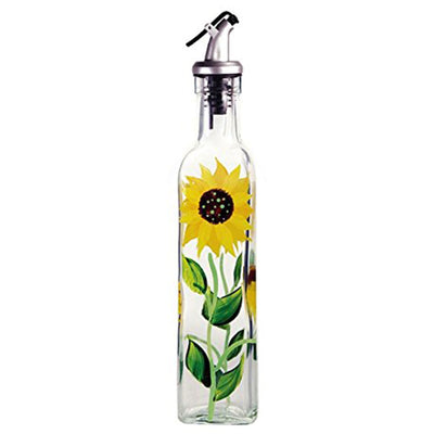 Grant Howard 39152 Hand Painted Sunflowers Glass Oil Vinegar Cruet Bottle, 16 Oz