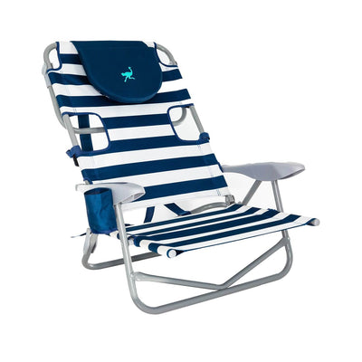 Ostrich On-Your-Back Lounge 5 Position Recline Beach Chair, Striped Blue (Used)