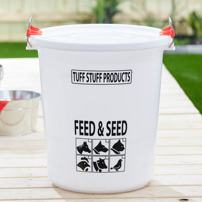 Tuff Stuff Products FS17 Seed and Animal Feed Drum Bucket with Lock Lid, White