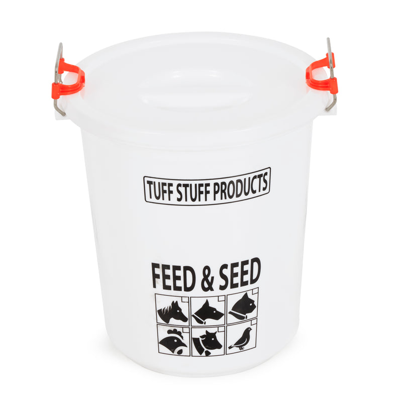 Tuff Stuff Products FS12 Seed and Animal Feed Drum Bucket with Lock Lid, White
