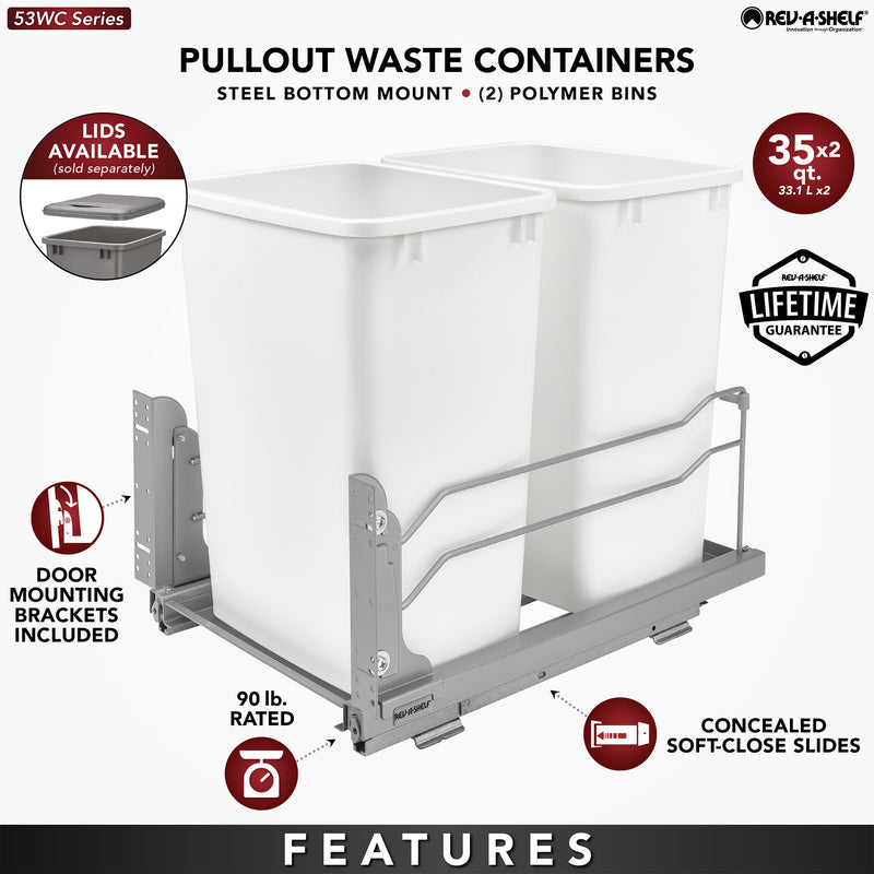Rev A Shelf Double 35 Quart Pullout Waste Container Trash Can (For Parts)