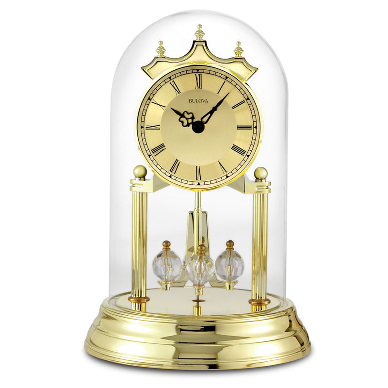 Bulova Clocks Tristan I Oval Dome Clock with Metal Base and Brass Finish, Gold