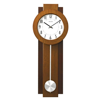 Bulova Clocks C3383 Avent 23 Inch 2 Tone Walnut and Mahogany Pendulum Wall Clock