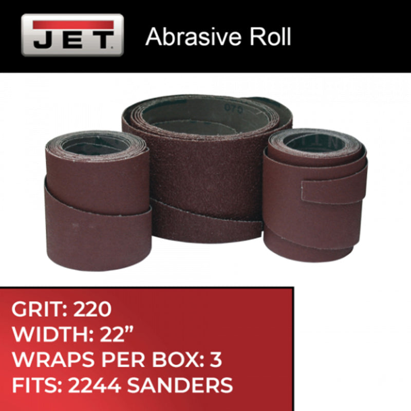 Jet Ready to Wrap 220 Grit 22 Inch Wide 22-44 Benchtop Sander Sandpaper, 3 Rolls