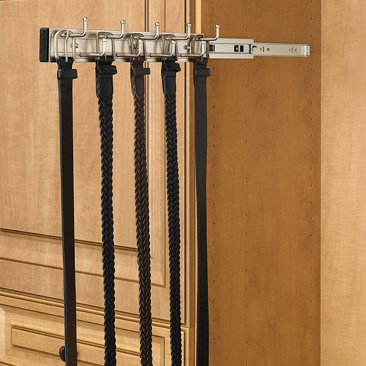Rev-A-Shelf BRC-14SN 14" Wall Mounted Pullout Belt Rack Organizer, Satin Nickel