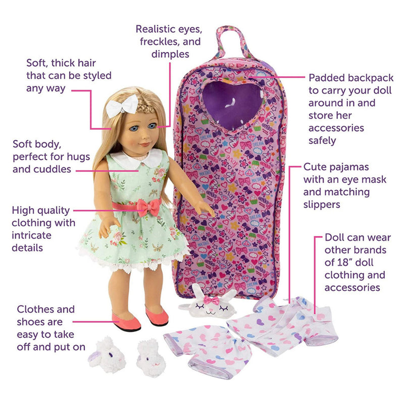 Playtime by Eimmie 18 Inch Eimmie Doll with Outfit, Carrying Case, and Pajamas