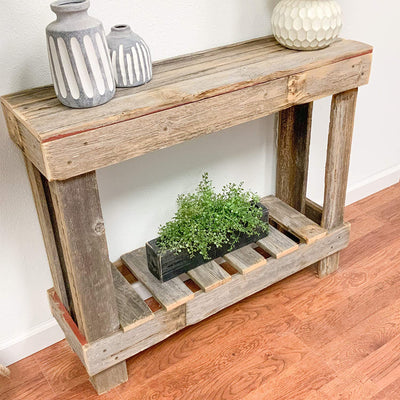 del Hutson Designs 38 In Reclaimed Wood Rustic Barnwood Entry Table, Natural