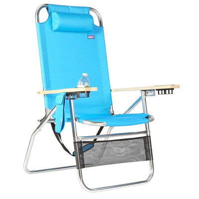 Copa Big Papa 4 Position Folding Chair w/ Cupholders 2 Pack, Light Blue and Blue