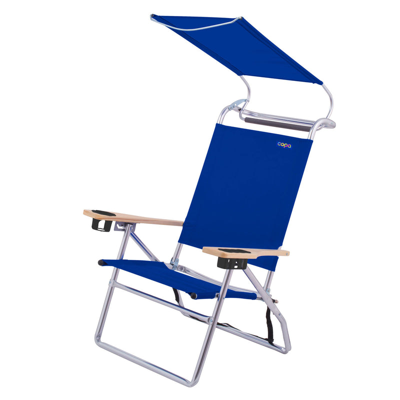 Copa Big Tycoon Aluminum 4 Position Folding Beach Lounge Chair with Canopy, Blue