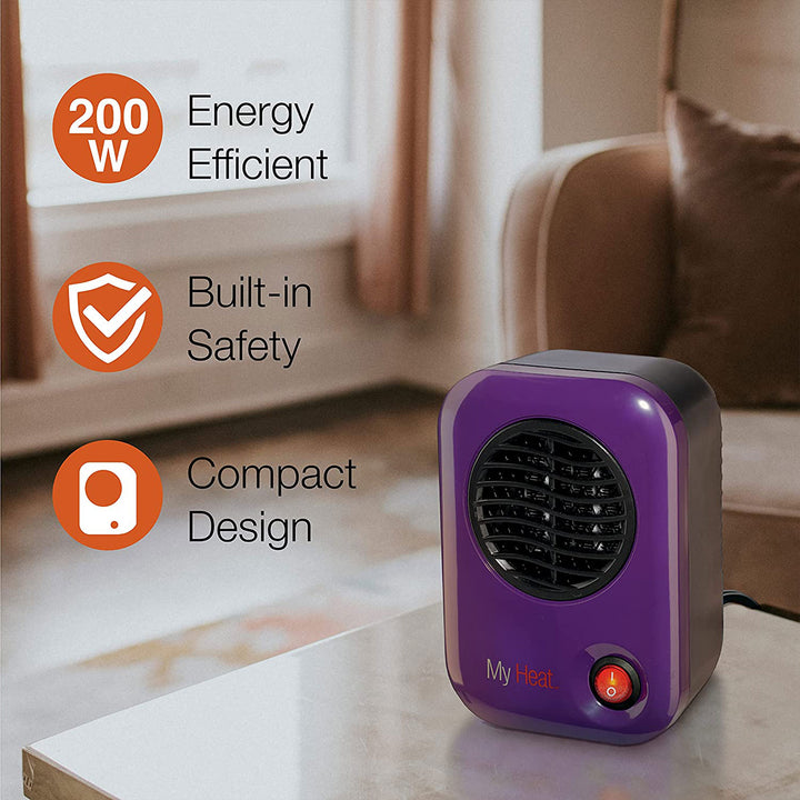 Lasko 106 MyHeat Portable Personal Electric 200 W Ceramic Space Heater, Purple - VMInnovations