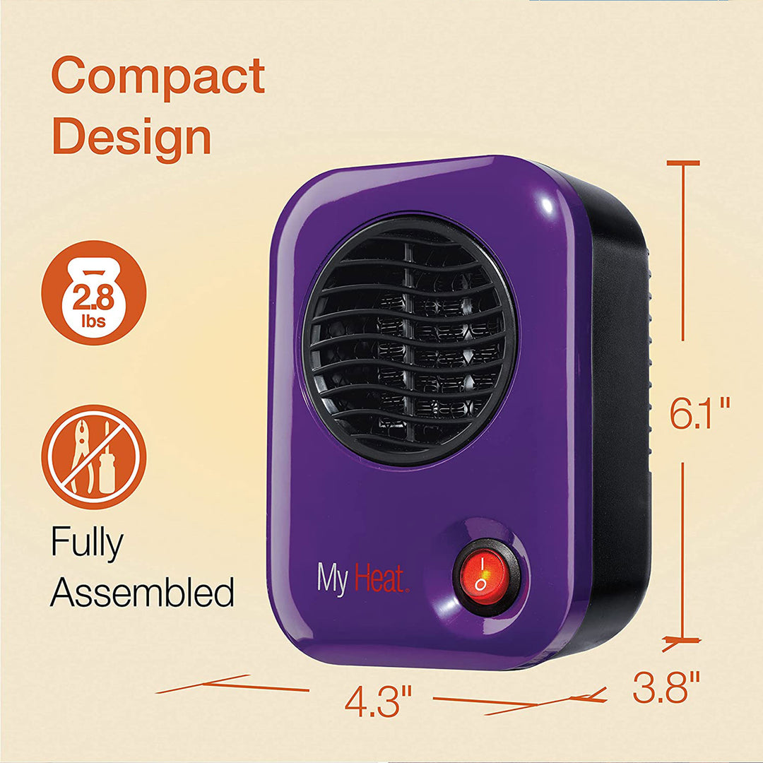 Lasko 106 MyHeat Portable Personal Electric 200 W Ceramic Space Heater, Purple - VMInnovations