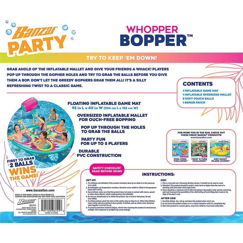 Banzai Whopper Bopper 92 x 60" Inflatable Pool Floating Game Mat and Mallet Toy