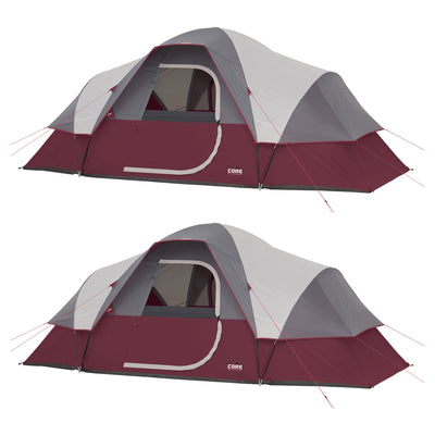 CORE Extended Dome 16 x 9' 9 Person Camping Tent with Air Vents, Red (2 Pack)