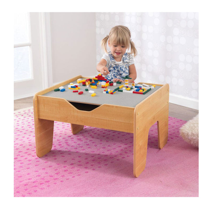 KidKraft 2-in-1 Activity Play Table with Plastic Building Block Board, Natural