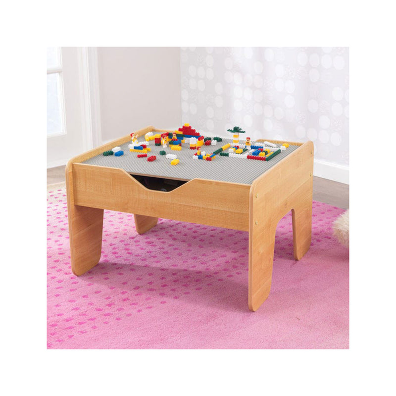 KidKraft 2-in-1 Activity Play Table with Plastic Building Block Board, Natural