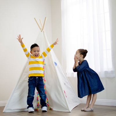 Wonder&Wise Indoor Childrens Foldable Canvas Painting Teepee Tent and Markers