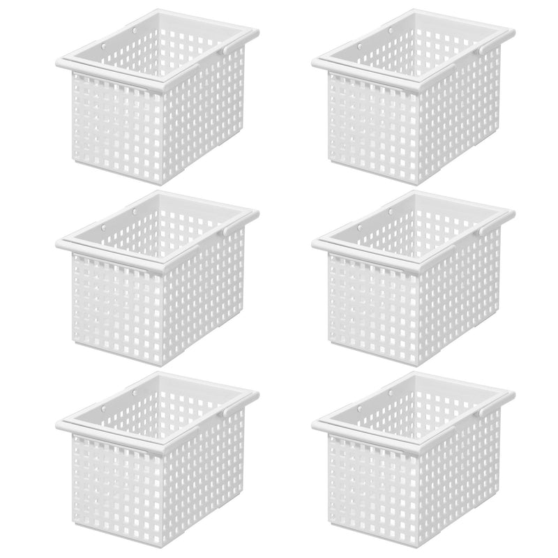 Like-It Stacking Plastic Storage Organizer Basket Tote, White (6 Pack)