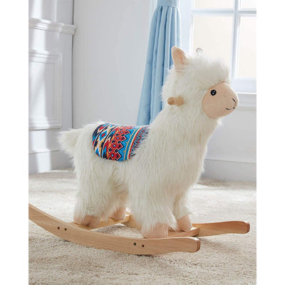 Wonder&Wise Alpaca Soft Plush Ride-On Rocker with Wooden Base for Ages 3 and Up