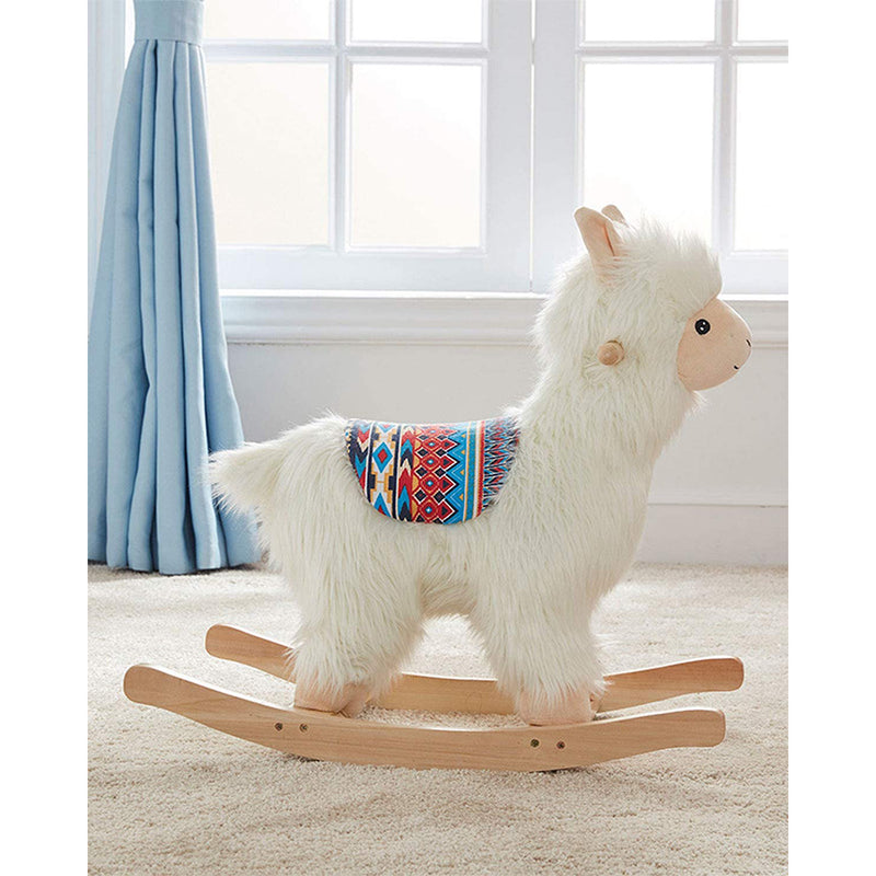 Wonder&Wise Alpaca Soft Plush Ride-On Rocker with Wooden Base for Ages 3 and Up