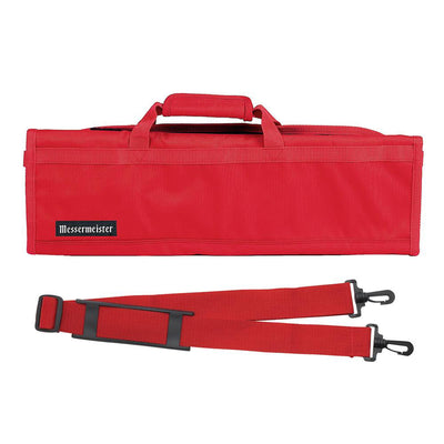 Messermeister 8 Pocket Padded Nylon Knife Culinary Roll Up Luggage Case, Red