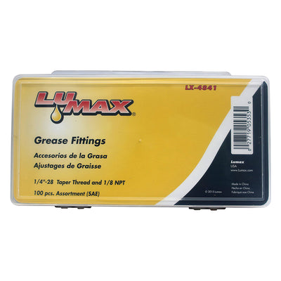 Lumax LX-4841100 Piece Grease Fitting Assortment 1/4"-28 Taper and 1/8" NPT