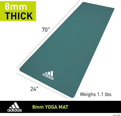Adidas Universal Exercise Slip Resistant Fitness Yoga Mat, 8mm Thick, Raw Green