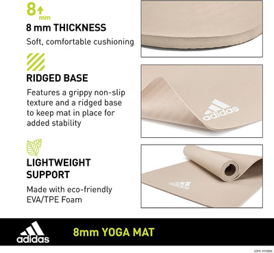 Adidas Universal Exercise Slip Resistant Fitness Yoga Mat, 8mm, Vapor Grey