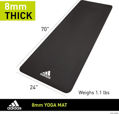 Adidas Universal Exercise Slip Resistant Fitness Yoga Mat, 8mm Thick, Black