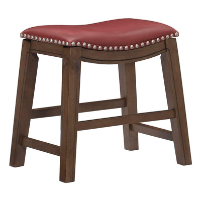Homelegance 18" Dining Height Wooden Bar Stool Saddle Seat Barstool, Red Brown