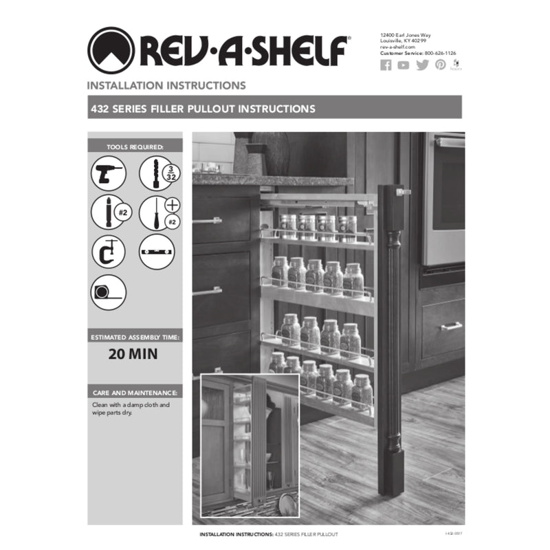 Rev-A-Shelf Pull Out Wall Filler Cabinet Wooden Organizer, 42" Hgt, 432-WF42-3C
