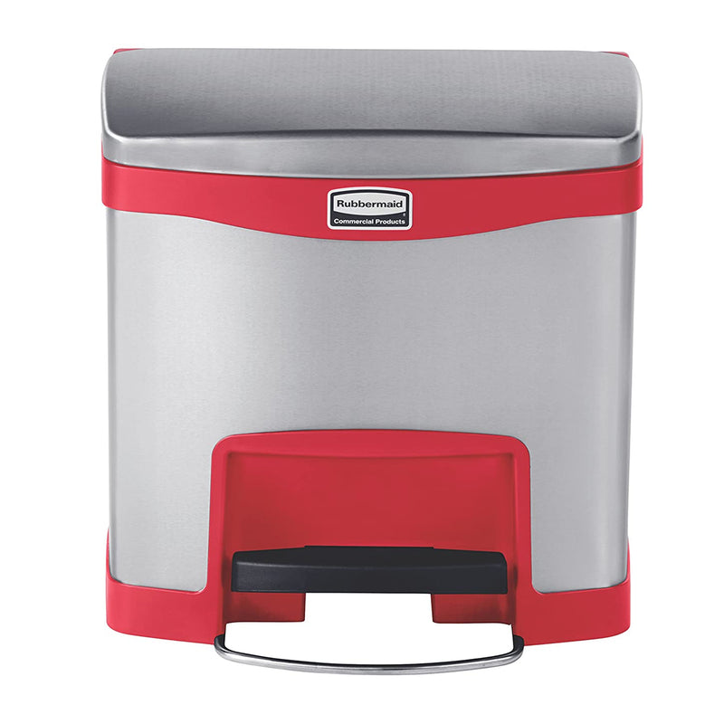 Rubbermaid Slim Jim 4 Gallon Stainless Steel Front Step On Wastebasket, Red