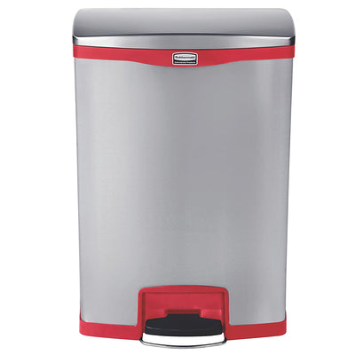 Rubbermaid Slim Jim 24 Gallon Stainless Steel Front Step On Wastebasket, Red