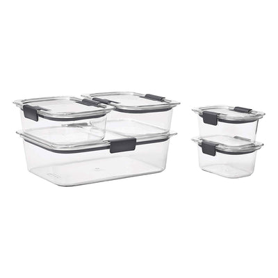 Rubbermaid Brilliance 10 Piece Plastic Food Storage Container Set, Clear/Gray