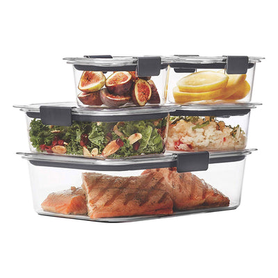 Rubbermaid Brilliance 10 Piece Plastic Food Storage Container Set, Clear/Gray