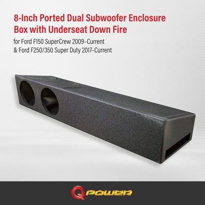 QPower  8 Inch Dual Port Subwoofer Box for Ford F150, F250, & F350 (Open Box)
