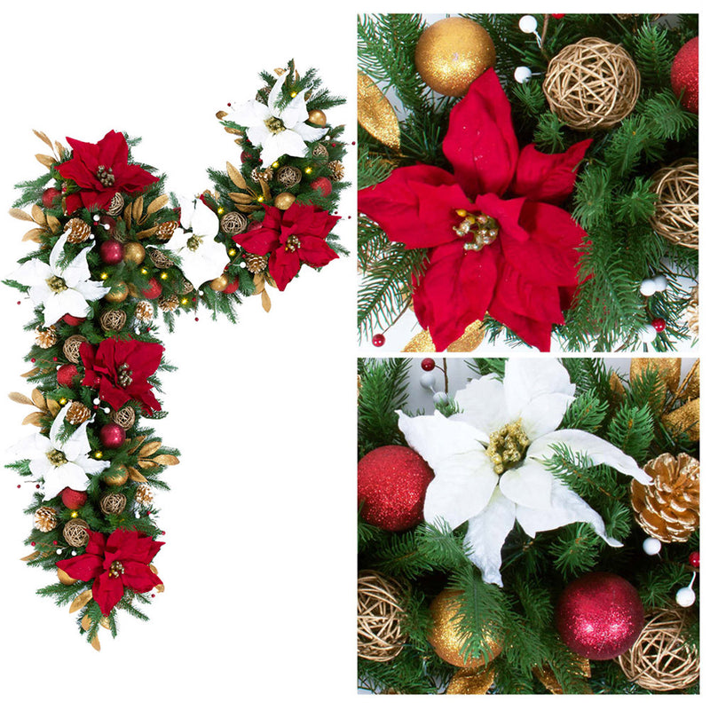 Easy Treezy 6 Foot Pre Lit Decorated Holiday Christmas Garland with White Lights